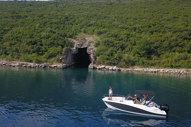 Boat tour to Lady of the Rock , Submarine base & Blue Cave swim - Why Kotor Bay works so well from a speedboat