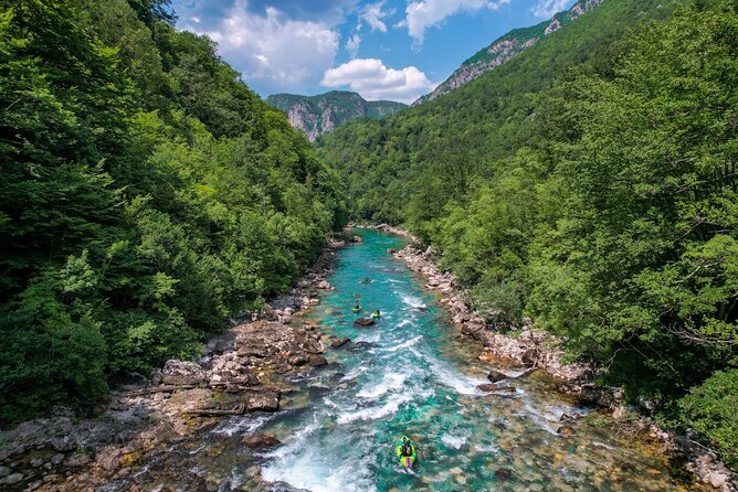 Packrafting Tara River - Durdevica Tara Bridge rises above the canyon